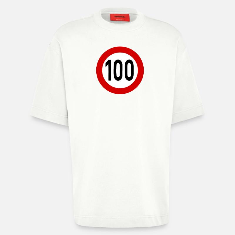 Geschwindigkeitsszeichen TempoLimit 100 Schild - Heavyweight T-Shirt - made by SPREAD - OFF WHITE