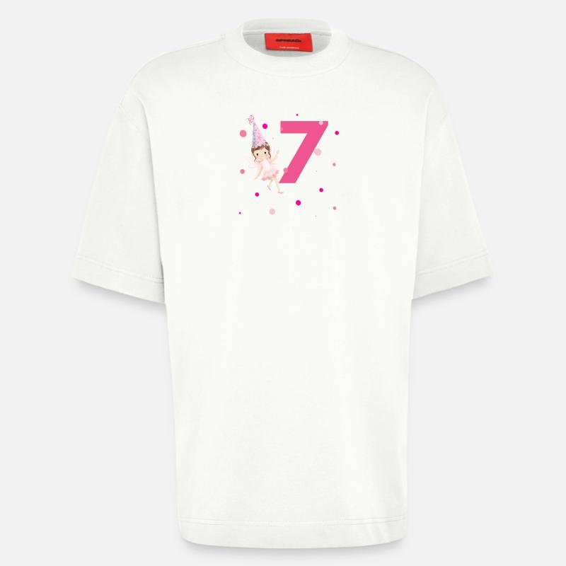 7e anniversaire fée rose - T-shirt bio épais oversize fabriqué en UE - OFF WHITE