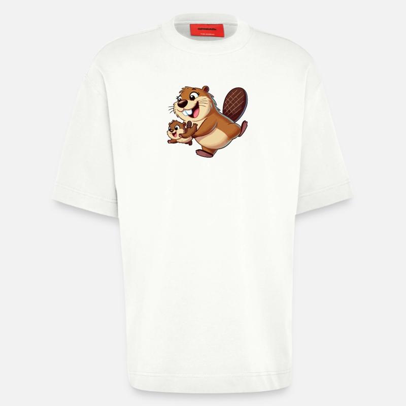 Bibermutter mit herumtollendem Kind - Heavyweight T-Shirt - made by SPREAD  - OFF WHITE