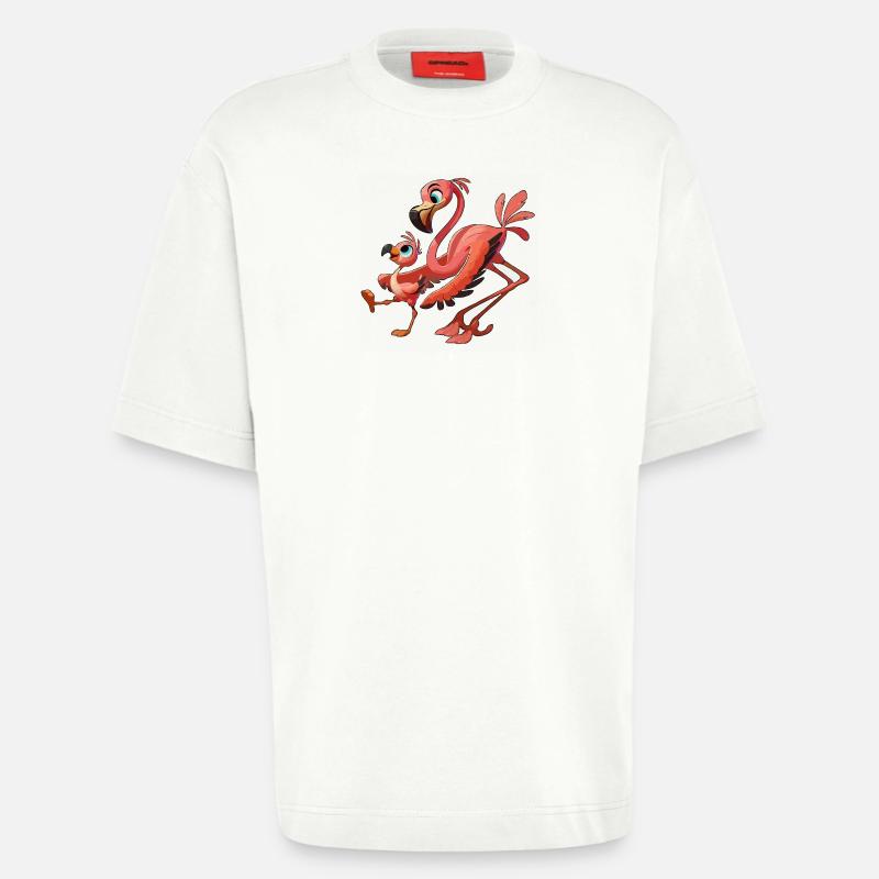 Flamingo-Mutter mit herumtollendem Kind - Heavyweight T-Shirt - made by SPREAD  - OFF WHITE