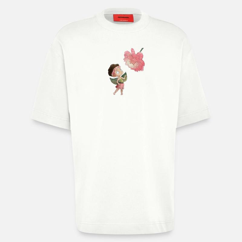 Fée magique avec pivoine - T-shirt bio épais oversize fabriqué en UE - OFF WHITE