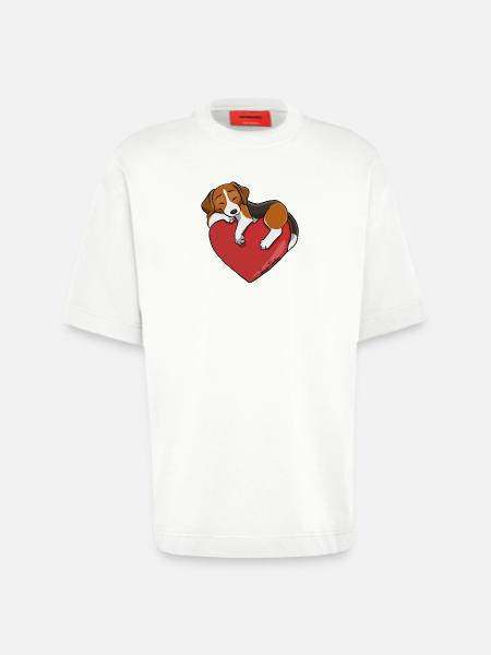 Beagle Coeur - T-shirt bio épais oversize fabriqué en UE - OFF WHITE