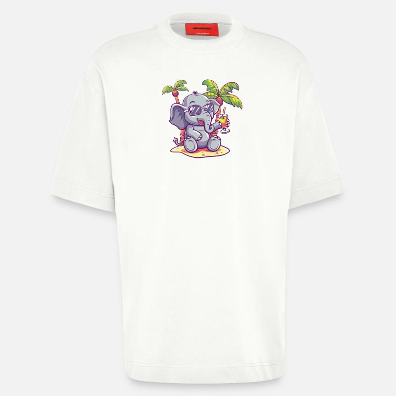 Elephant Summer Beach Comic - Heavyweight T-Shirt - made by SPREAD  - OFF WHITE