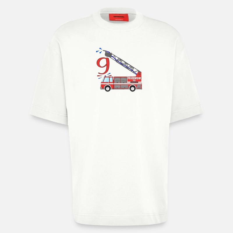 Fire engine 9th birthday - Heavyweight T-Shirt - made by SPREAD  - OFF WHITE