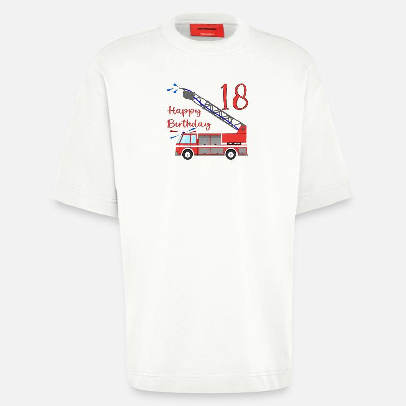 Fire engine Happy Birthday 18 - Heavyweight T-Shirt - made by SPREAD  - OFF WHITE