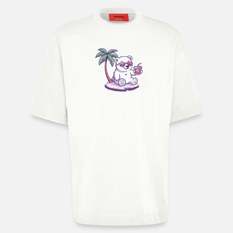 Polar Bear Summer Beach Comic - Heavyweight T-Shirt - made by SPREAD  - OFF WHITE