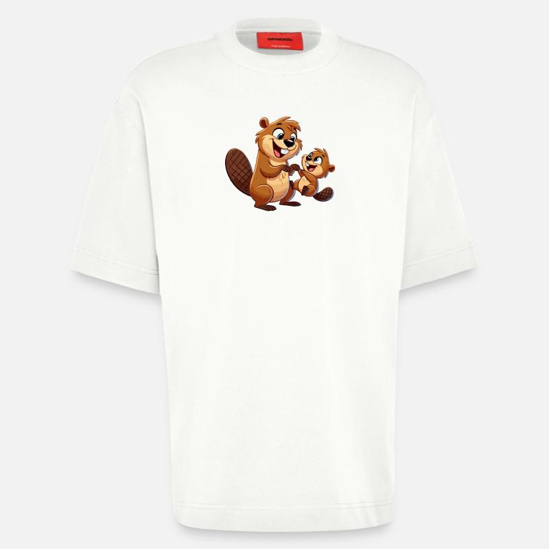 Bibermutter mit herumtollendem Kind - Heavyweight T-Shirt - made by SPREAD  - OFF WHITE