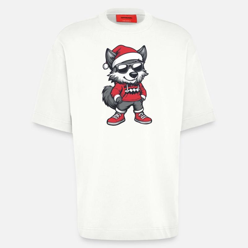 Wolf Weihnachten Comic Cool - Heavyweight T-Shirt - made by SPREAD  - OFF WHITE