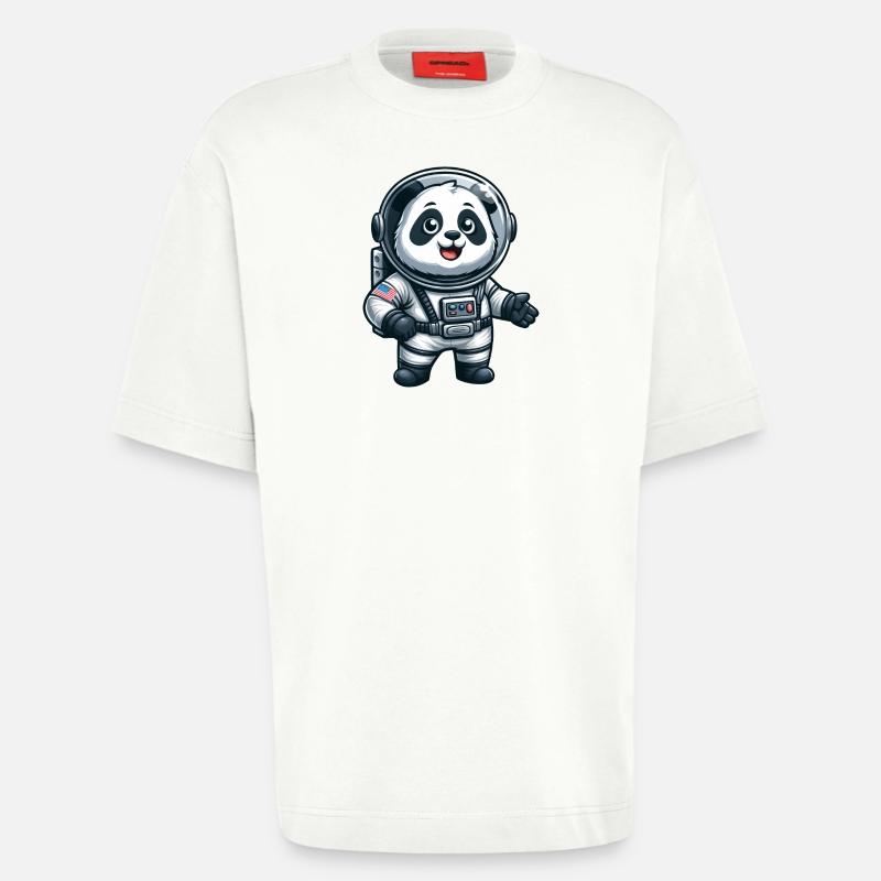 Panda astronaute dans l’espace - T-shirt bio épais oversize fabriqué en UE - OFF WHITE