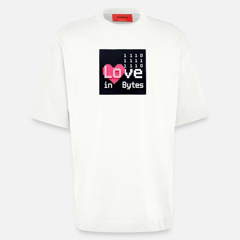 L’amour en octets Pixel Art - T-shirt bio épais oversize fabriqué en UE - OFF WHITE
