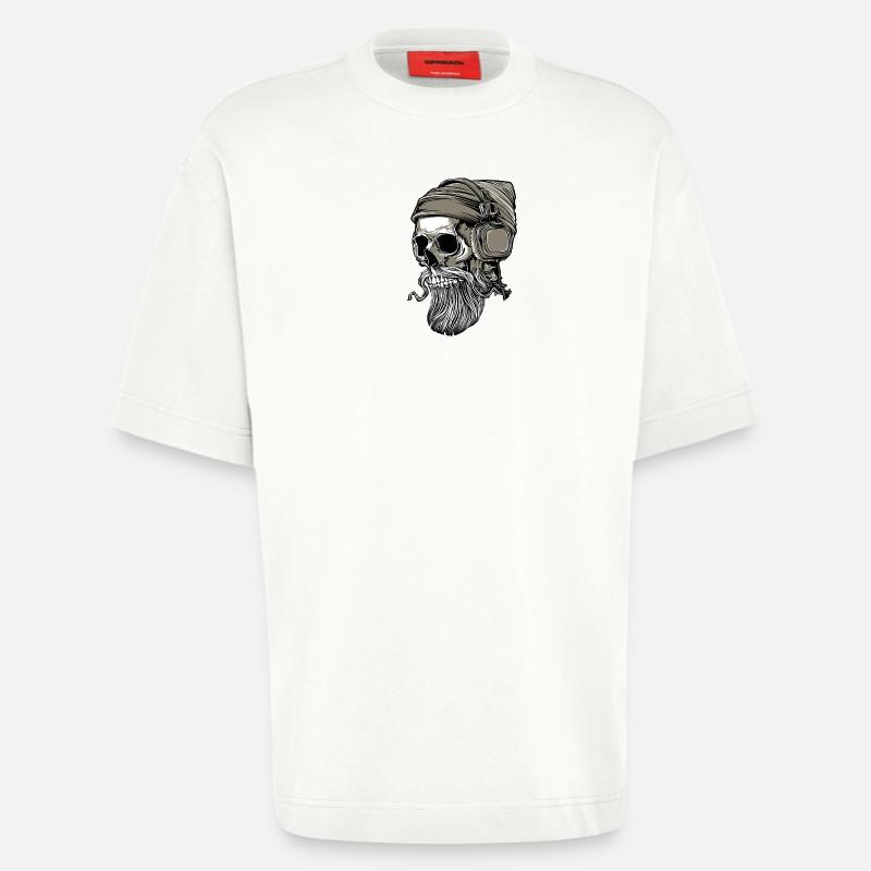 Bart Hipster Skull mit Kopfhörer - Heavyweight T-Shirt - made by SPREAD  - OFF WHITE