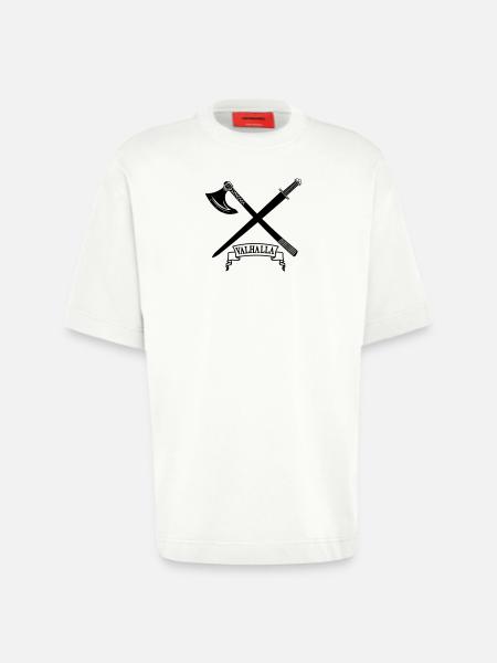 Valhalla avec hache et épée - T-shirt bio épais oversize fabriqué en UE - OFF WHITE