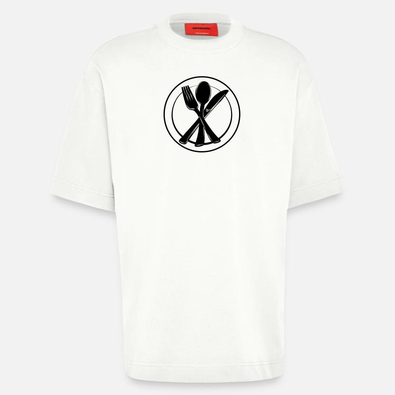 Messer, Gabel und Löffel auf Teller - Heavyweight T-Shirt - made by SPREAD - OFF WHITE