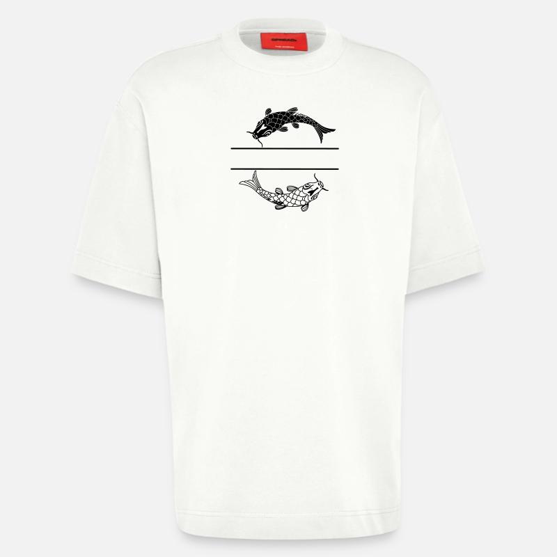 Fisch schwarz-weiß mit leerer Textleiste - Heavyweight T-Shirt - made by SPREAD  - OFF WHITE