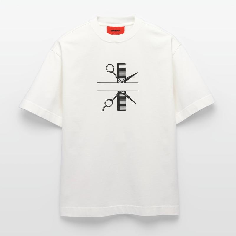 Scissors with comb text banner Heavyweight T-Shirt - made by SPREAD 