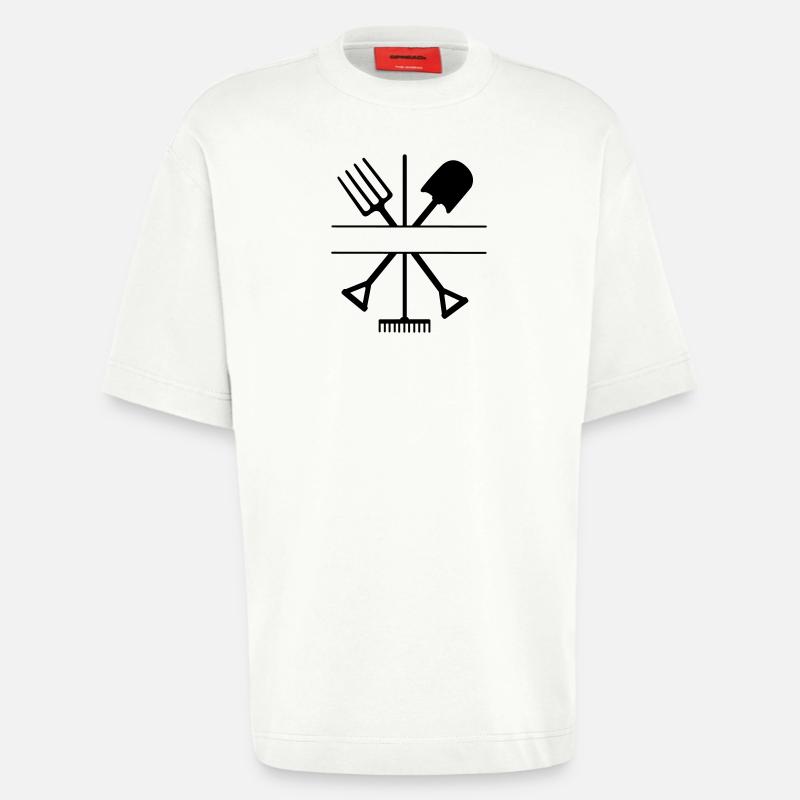 Garden tool crossed with text space - Heavyweight T-Shirt - made by SPREAD  - OFF WHITE