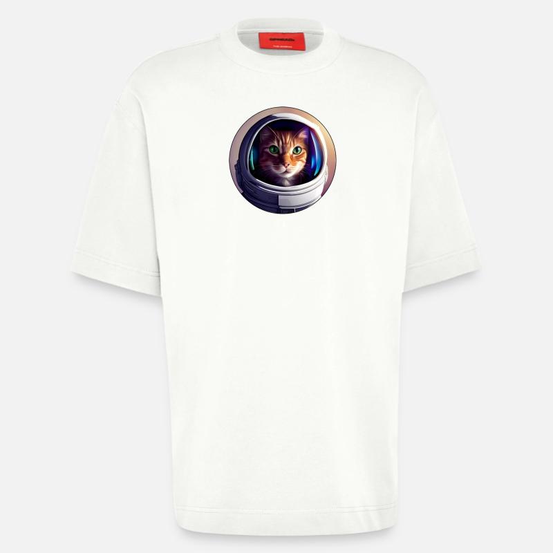 Chat de l’espace avec un casque - T-shirt bio épais oversize fabriqué en UE - OFF WHITE