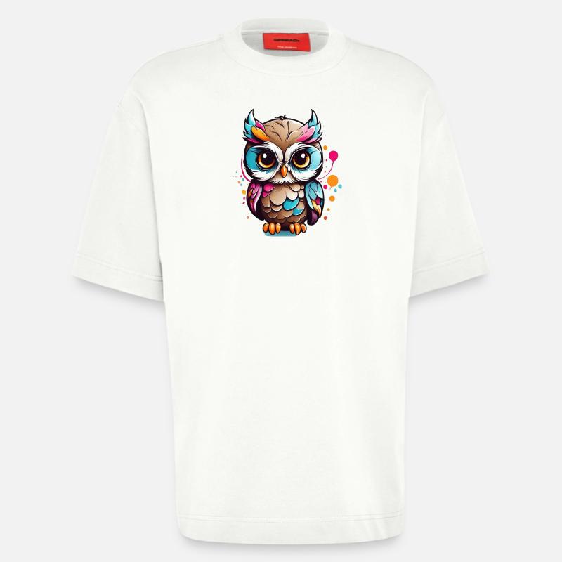 Bunte Eulenfigur im Pop Art Stil - Heavyweight T-Shirt - made by SPREAD  - OFF WHITE