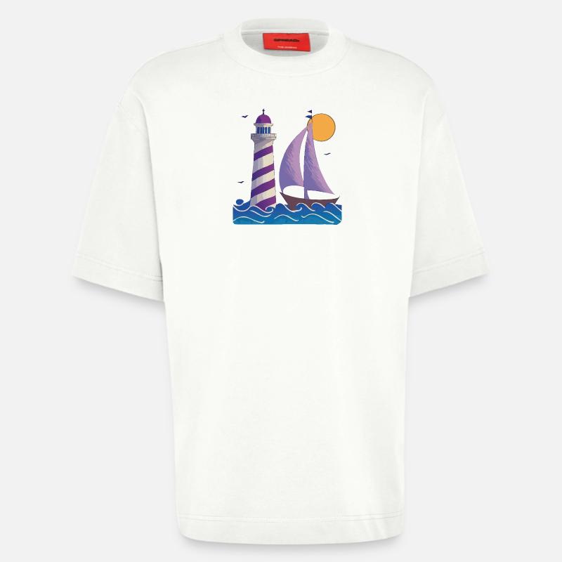 Leuchtturm mit Boot - Heavyweight T-Shirt - made by SPREAD - OFF WHITE