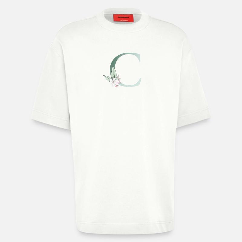 C Monogram, Floral, Customizable - Heavyweight T-Shirt - made by SPREAD  - OFF WHITE