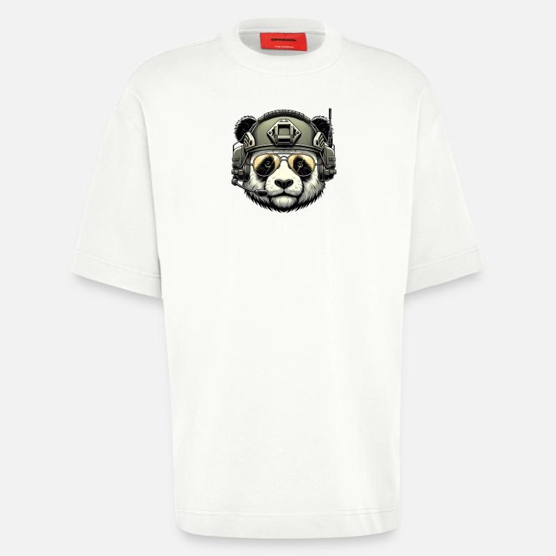 Panda Military Army Design - T-shirt bio épais oversize fabriqué en UE - OFF WHITE