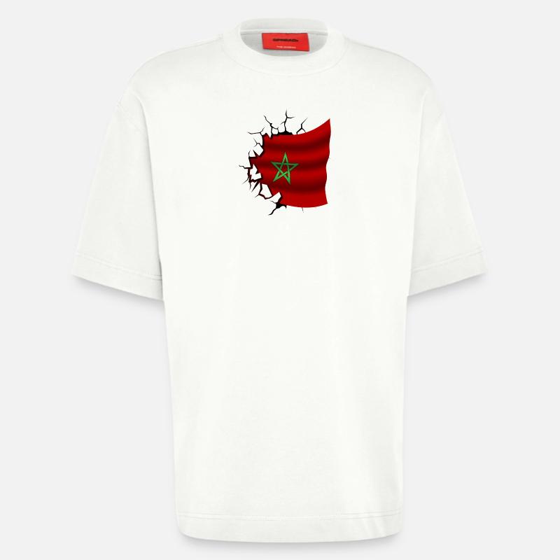 Drapeau du Maroc - Maroc - Drapeau Broken Design - T-shirt bio épais oversize fabriqué en UE - OFF WHITE