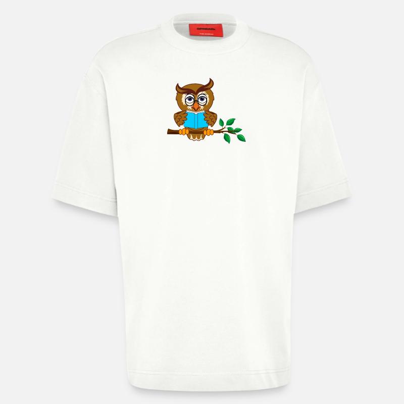 Ast Eule mit blauem Buch - Heavyweight T-Shirt - made by SPREAD  - OFF WHITE
