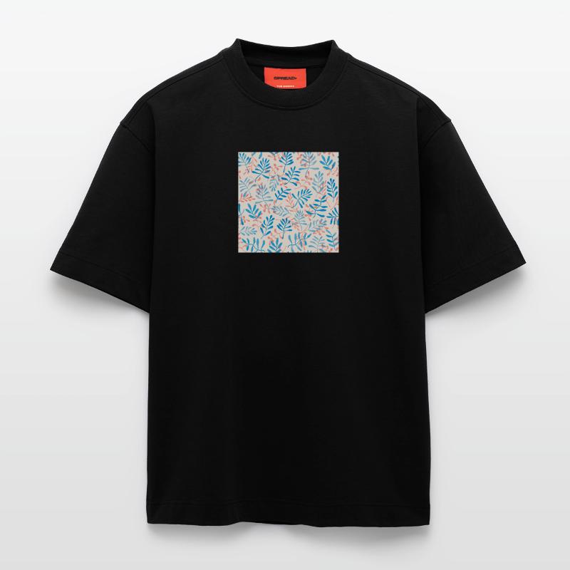 Conception de branches bleues et corail T-shirt bio épais oversize fabriqué en UE