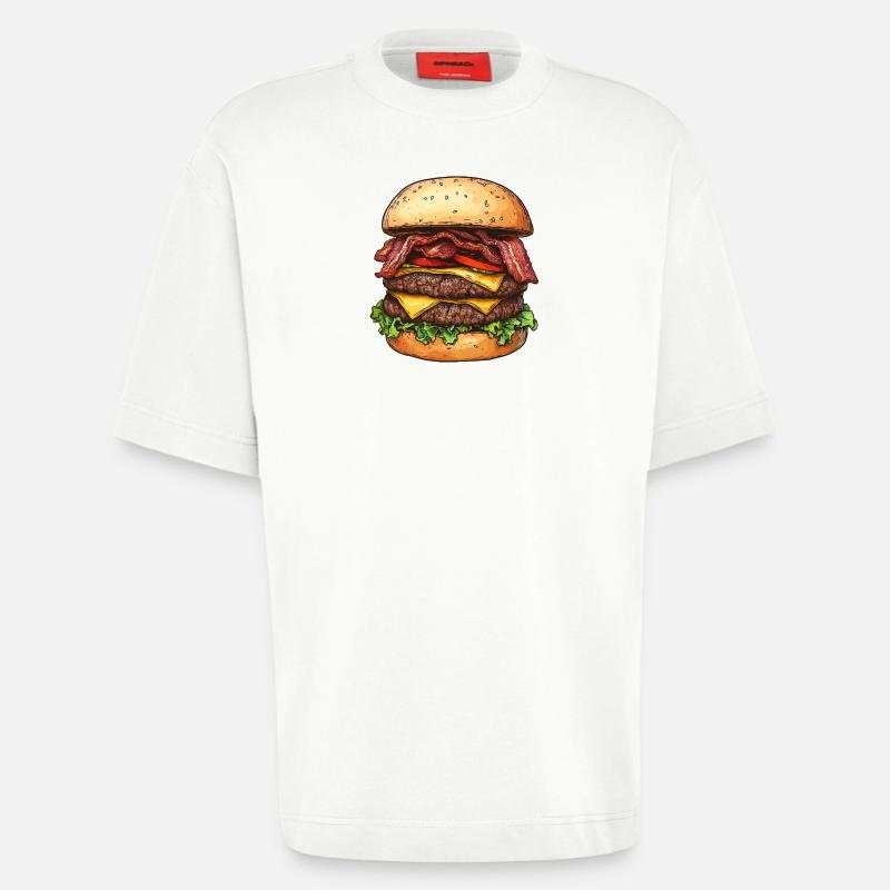 Double Bacon Cheeseburger :) - Heavyweight T-Shirt - made by SPREAD  - OFF WHITE