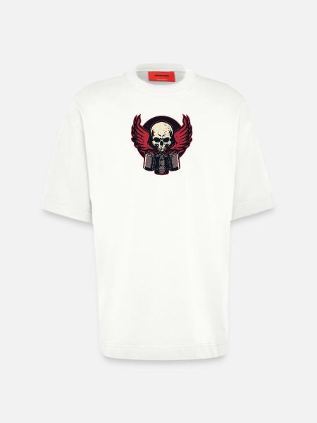 Piston Flaming Skull - Heavyweight T-Shirt - made by SPREAD - OFF WHITE