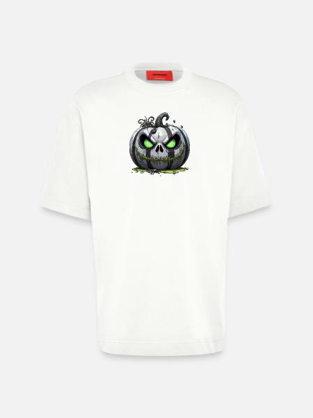 Grim Pumpkin Zombie with Green Eyes - Heavyweight T-Shirt - made by SPREAD - OFF WHITE