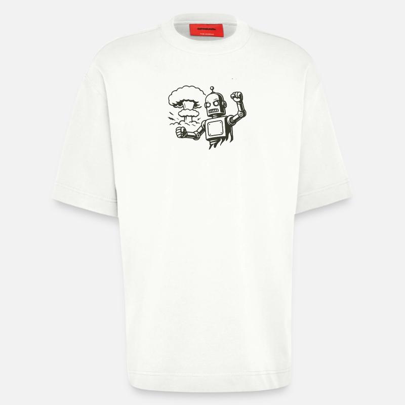 Robot rétro devant un nuage d’explosion - T-shirt bio épais oversize fabriqué en UE - OFF WHITE