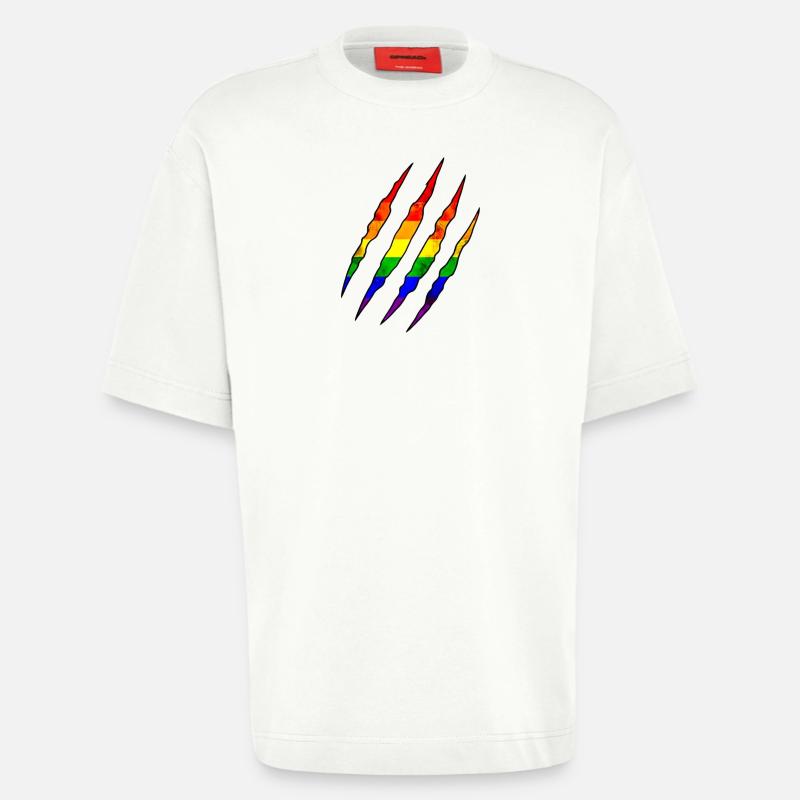 Pride Claw arc-en-ciel Statement Scratch Trace - T-shirt bio épais oversize fabriqué en UE - OFF WHITE