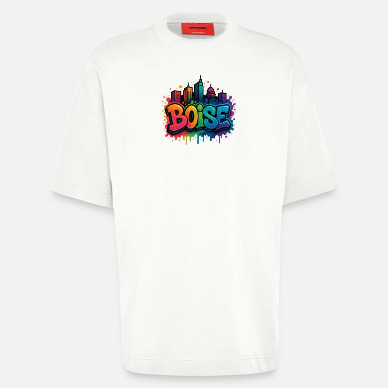 Skyline de graffitis de Boise - T-shirt bio épais oversize fabriqué en UE - OFF WHITE