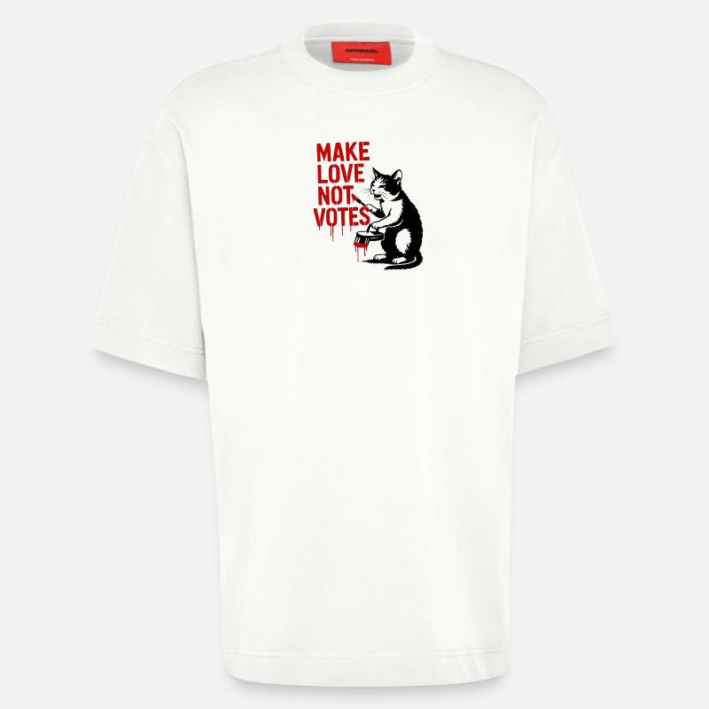 Faites l’amour pas les votes Chat - T-shirt bio épais oversize fabriqué en UE - OFF WHITE