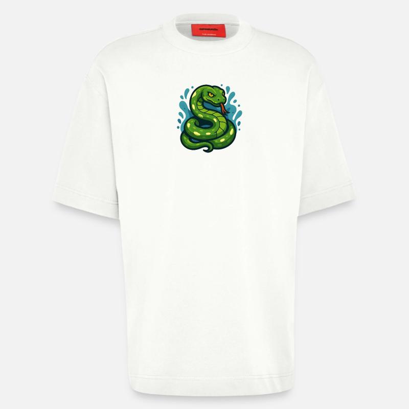 Green Tree Python Snake in Wave - Heavyweight T-Shirt - made by SPREAD  - OFF WHITE