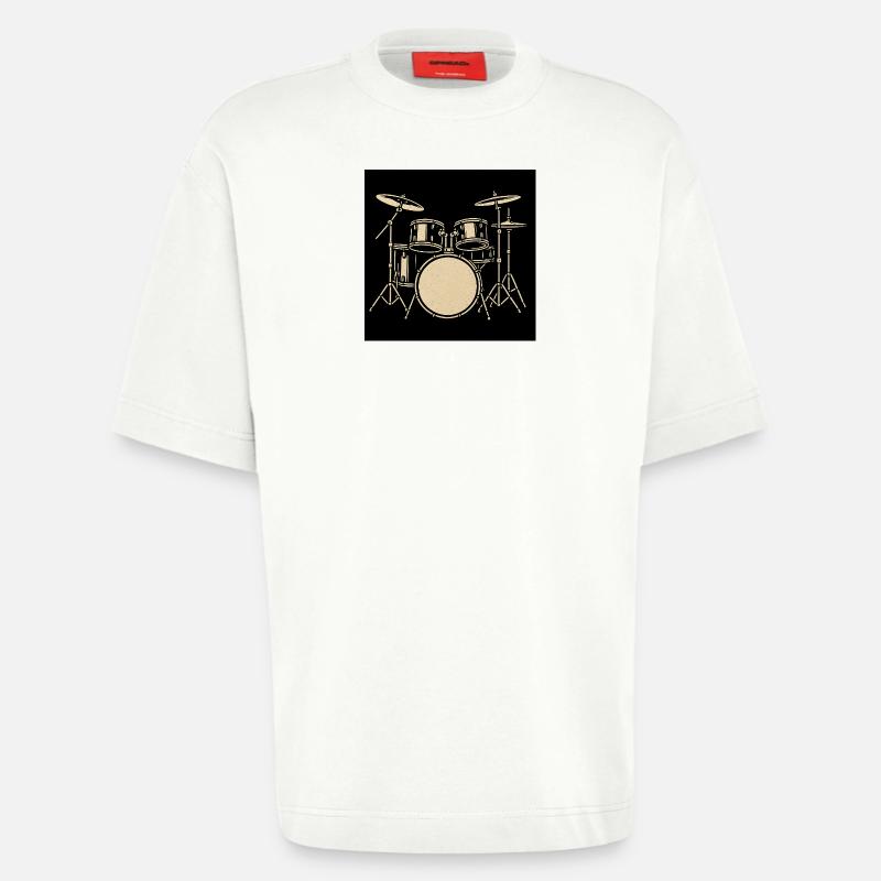 Schwarzsilbernes Drumset Illustration - Heavyweight T-Shirt - made by SPREAD  - OFF WHITE