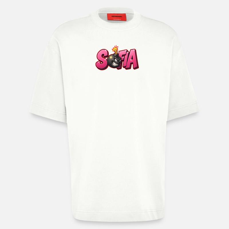Sofia Graffiti Name Bomb Graffité 3D - T-shirt bio épais oversize fabriqué en UE - OFF WHITE