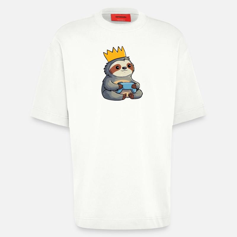Faultier mit Krone und controller - Heavyweight T-Shirt - made by SPREAD  - OFF WHITE