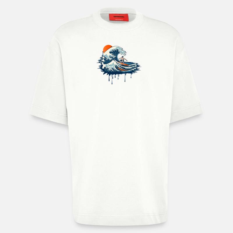 Dynamic Surf Illustration on Powerful Wave - Heavyweight T-Shirt - made by SPREAD  - OFF WHITE