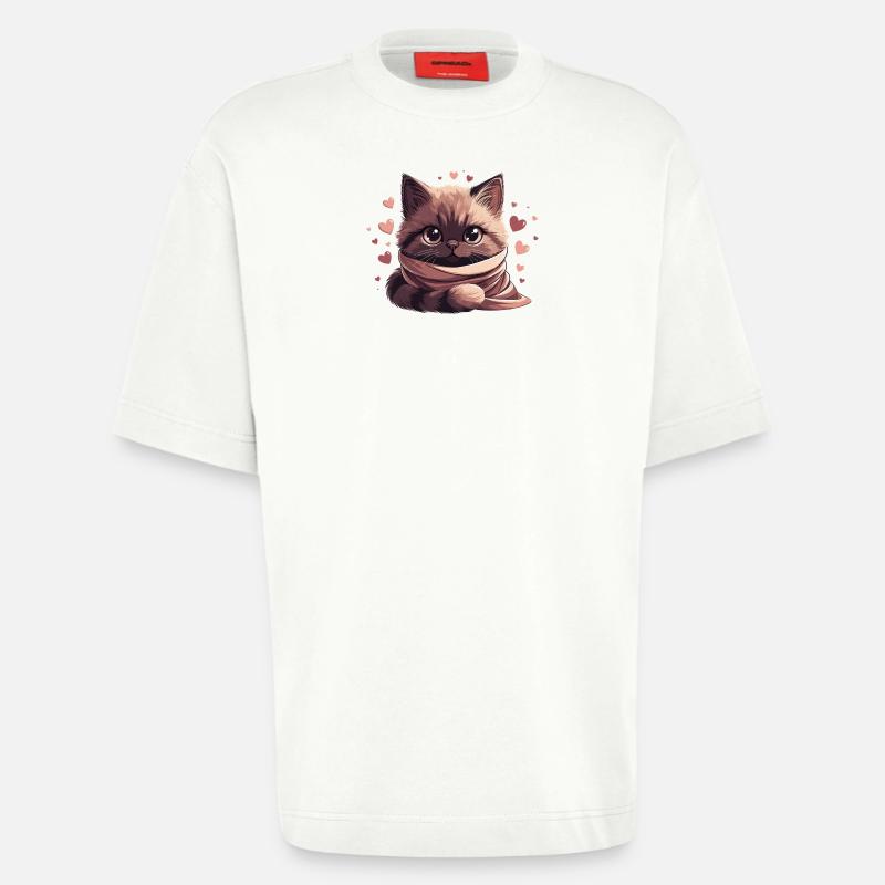 Gemütliches Kätzchen, eingewickelt in einen Schal - Heavyweight T-Shirt - made by SPREAD  - OFF WHITE