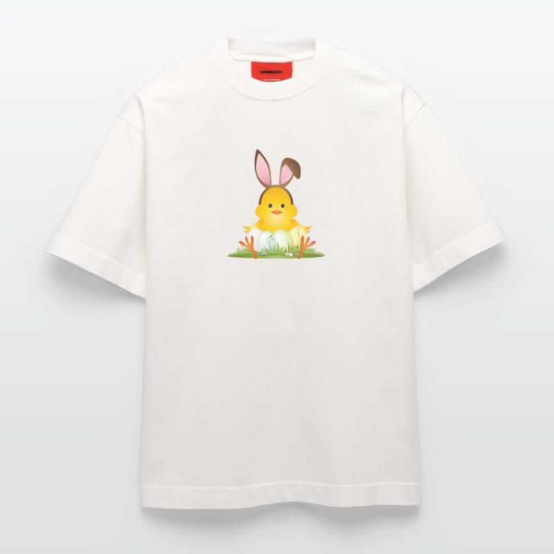 Cute Easter chick with bunny ears & Easter eggs Heavyweight T-Shirt - made by SPREAD 