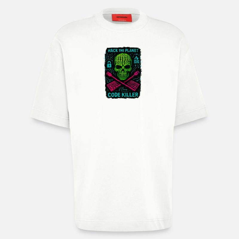 Hack the Planet Code Killer - Cybersécurité - T-shirt bio épais oversize fabriqué en UE - OFF WHITE
