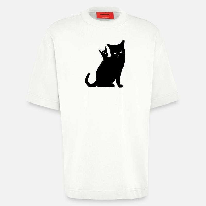 Schwarze Katze – Devil Horns Silhouette - Heavyweight T-Shirt - made by SPREAD - OFF WHITE