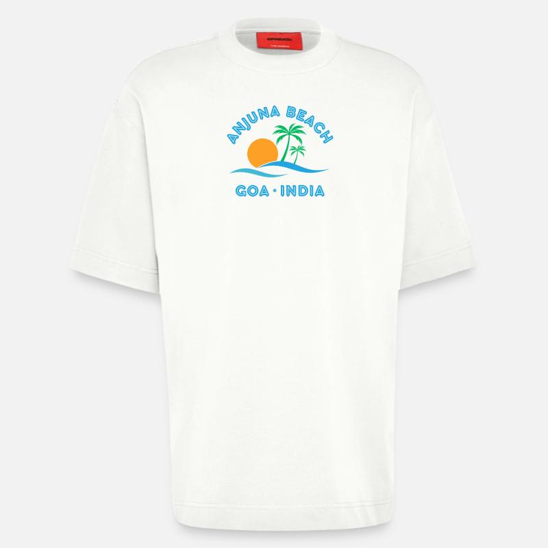 Plage d’Anjuna Goa Coucher de soleil - T-shirt bio épais oversize fabriqué en UE - OFF WHITE