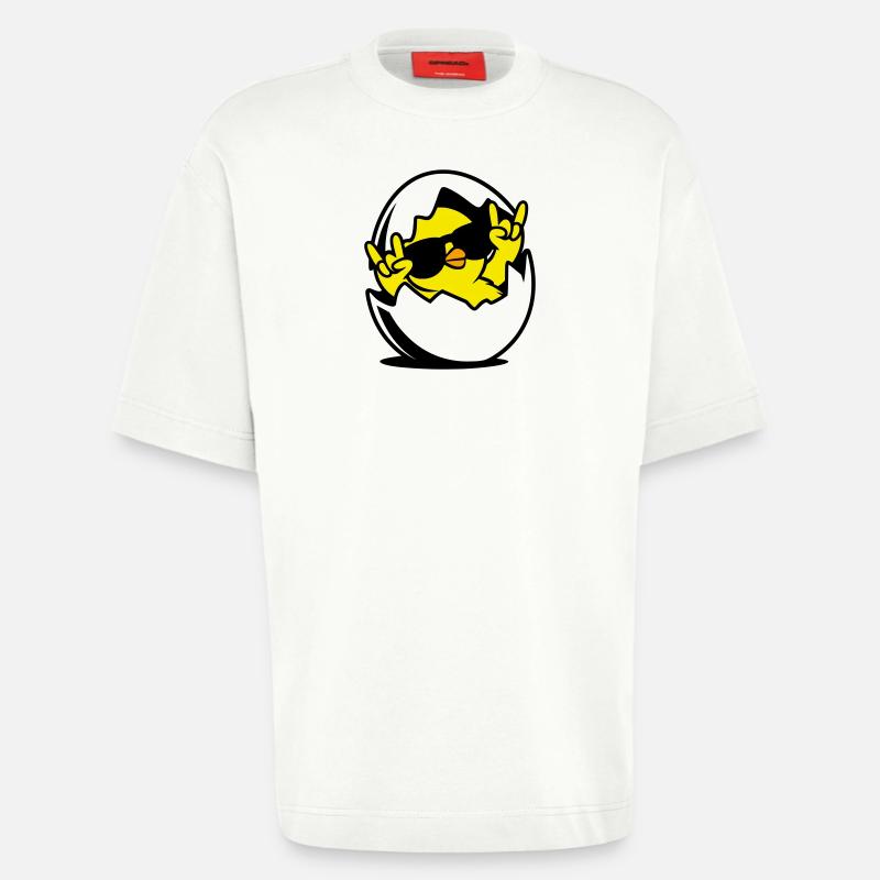 Rock Chick – Cool Chick in an Egg - Heavyweight oversized organic T-shirt made in EU - OFF WHITE