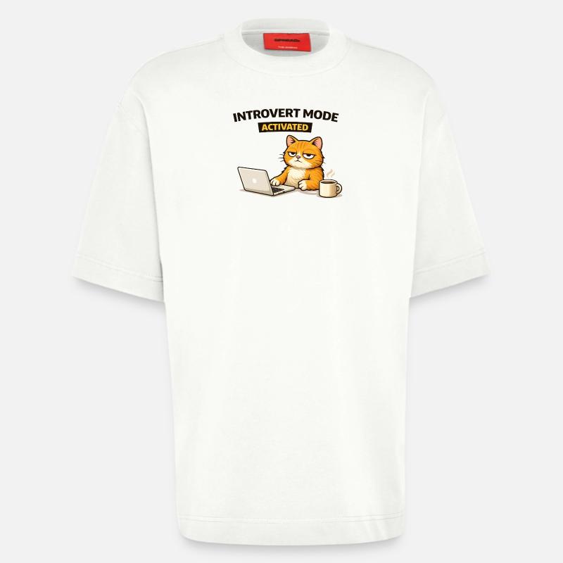 Chat activé en mode introverti - T-shirt bio épais oversize fabriqué en UE - OFF WHITE