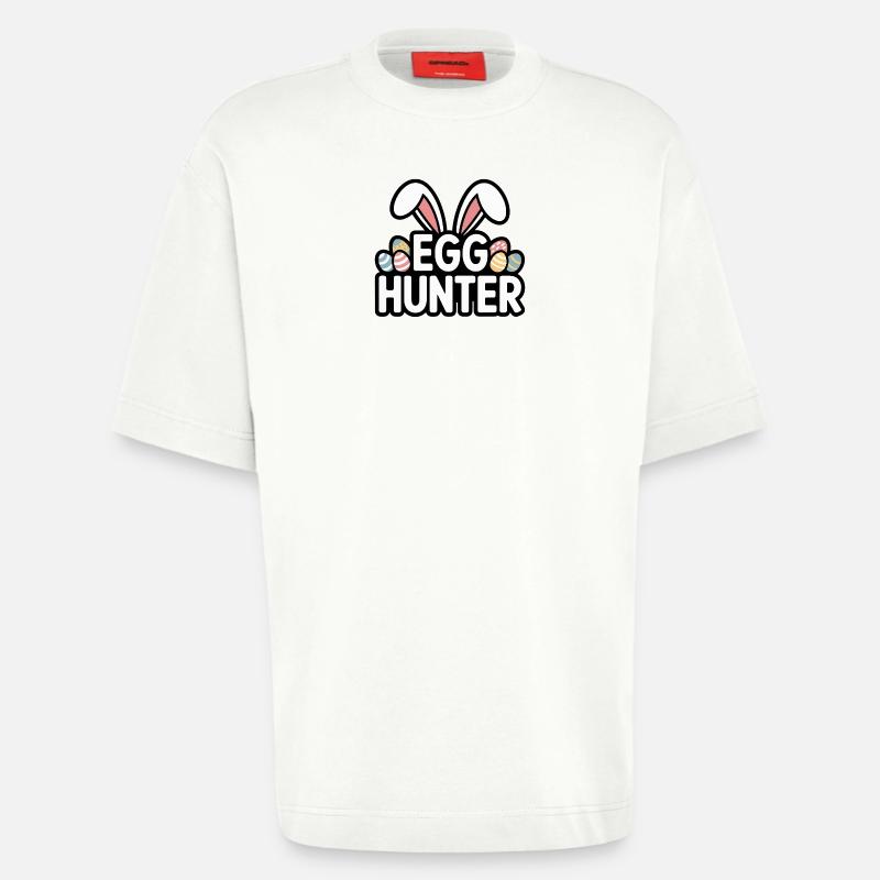 Egg Hunter Bunny – Conception de Pâques - T-shirt bio épais oversize fabriqué en UE - OFF WHITE
