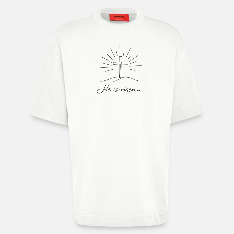Crucifix He is Risen Easter Jesus - Heavyweight T-Shirt - made by SPREAD - OFF WHITE