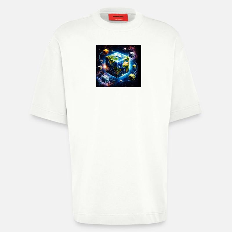 Cube terrestre dans l’espace - T-shirt bio épais oversize fabriqué en UE - OFF WHITE